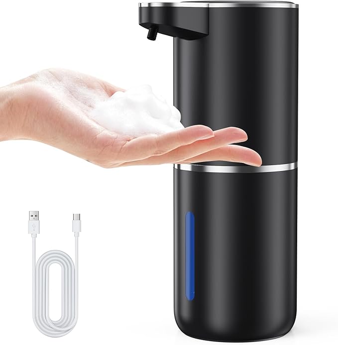Automatic Soap Dispenser, Stainless Touchless Dispenser, 12.8 fl.oz. for Liquid Soap, 1200mAh Soap Dispensing Levels Wall Mounting for Kitchen Washbasin Bathroom Bathtub, Matte Black