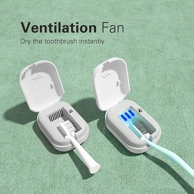 TS22 Portable Heat Drying Toothbrush Case, Built-in Fan, Rechargeable container, Perfect for Traveling & Home, Waterproof, Wall Mount without drilling, Suitable for any toothbrush