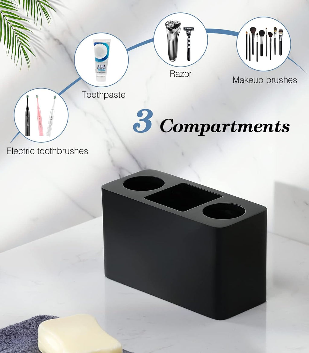 Luxspire Toothbrush Holder, 3 Slots Electric Toothbrush and Toothpaste Holder, Resin Bathroom Countertop Storage Bathroom Accessories Toothbrush Stand for Vanity Counter Organizer Caddy - Black
