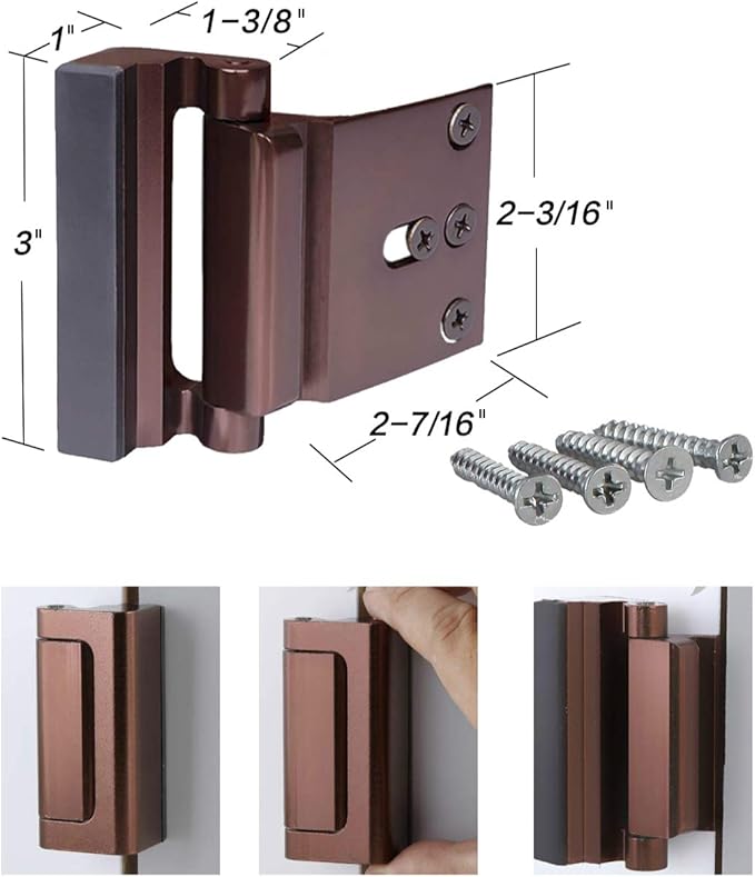 2 Pack Door Reinforcement Locks with 8 Screws, Home Security Door Lock for Toddler, Childproof Door Lock Night Lock Withstand 800 Lbs Brown