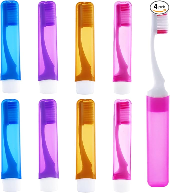 8Pcs Foldable Travel Toothbrush Set with Case, Soft Bristles Mini Compact Portable Folding Toothbrush, Individually Wrapped Small Toiletry Essential for Camping Trips (Multicolor)