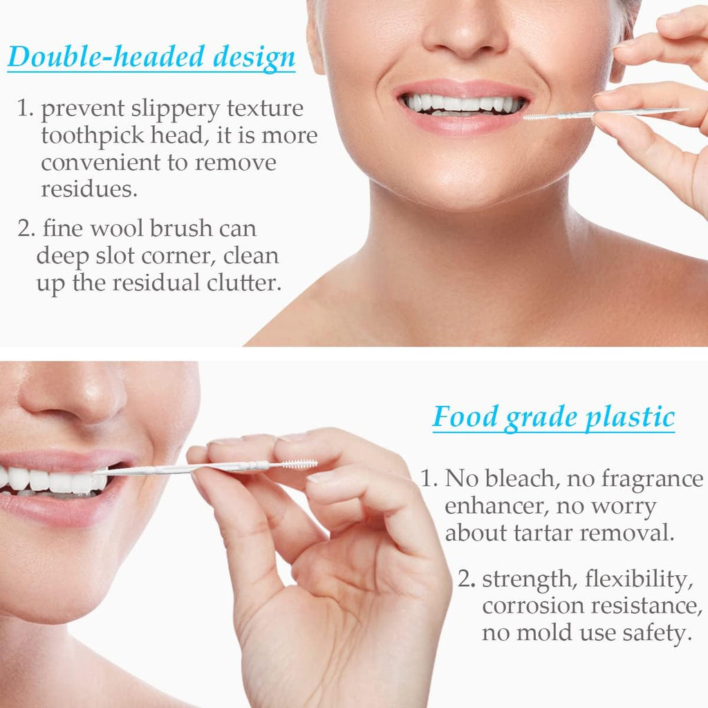 FERCAISH 400Pcs Disposable Individually Packaged Double Head Dental Floss Interdental Toothpick, Plastic Brush Teeth Stick Oral Care Toothpicks Teeth Cleaning Tool(White)