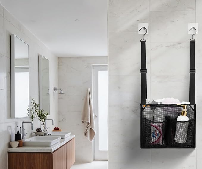 ALYER Mesh Shower Caddy, Bath Organizer with Adjustable Hanging Straps, Multipurpose Storage Bag for College,Camp,RV, Travel and Gym (Black)