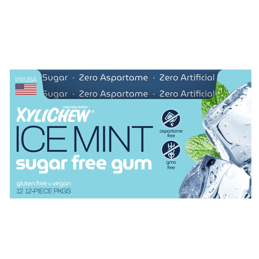 Xylichew 100% Xylitol Chewing Gum - Non GMO, Non Aspartame, Gluten Free, and Sugar Free Gum - Natural Oral Care, Relieves Bad Breath and Dry Mouth - Ice Mint, 144 Count