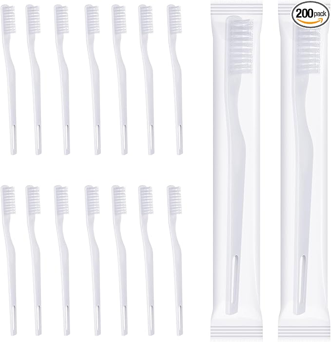 200 Pack Disposable Toothbrushes, Individually Wrapped Toothbrushes Soft Bristle Tooth Brush Single Use Toothbrush Bulk White Toothbrush for Adult Home Hotel Guest Camp Travel