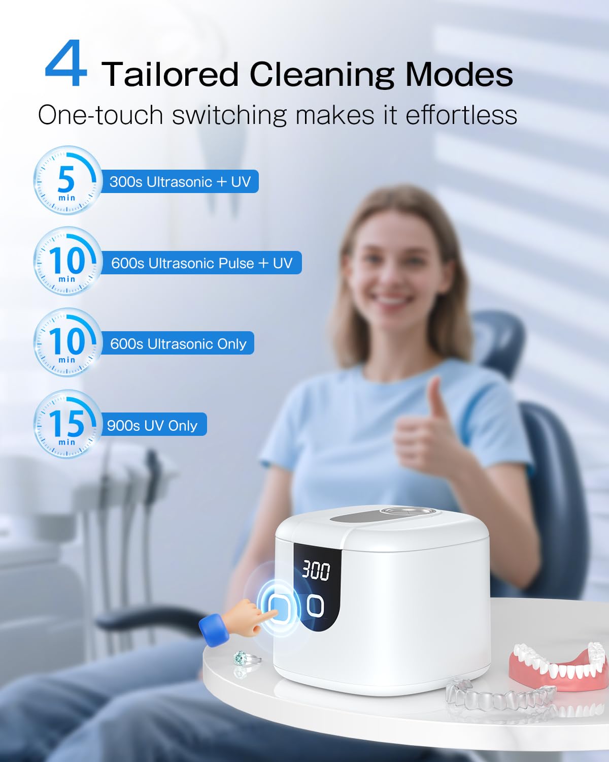 2025 Enhanced Ultrasonic Retainer Cleaner, 2X Efficiency, 45kHz Dentures Cleaner Machine with UV Lights&4 Clean Modes, Dental Cleaning Pod for Aligner, Nightguard, Mouth Guards, Jewelry, Rings, etc