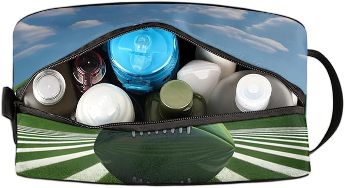 Sport Ball Rugby Boys Travel Toiletry Bag Waterproof Wash Bag Shower Shaving Bag Cosmetic Organizer Makeup Bag Portable Toiletries Accessories for Women Men Green Rugby
