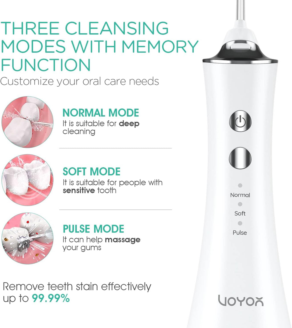 VOYOR-HEALTH Water Dental Flosser for Teeth Cordless, Portable Oral Irrigator with 3 Modes 4 Tips, IPX7 Waterproof Rechargeable Electric Flosser for Teeth Deep Cleaning for Travel Home WF300 (Blue)