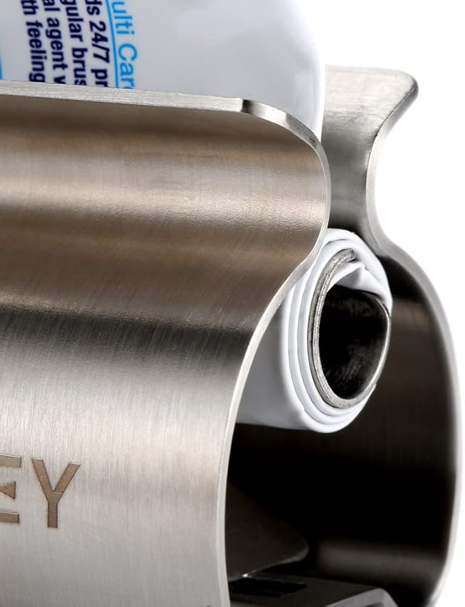 XYKEEY Set of 2 Toothpaste Squeezer Rollers, Metal Toothpaste Tube Wringer Seat Holder Stand (Stainless Steel)