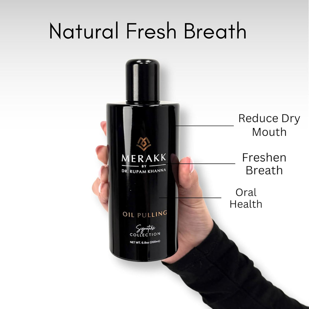 Merakk Coconut Oil Pulling Whitening Mouthwash for Teeth & Gums | Doctor Formulated | Natural Ayurvedic Oil, Clove & Grape Seed Oil - Oral Rinse - 6.8oz