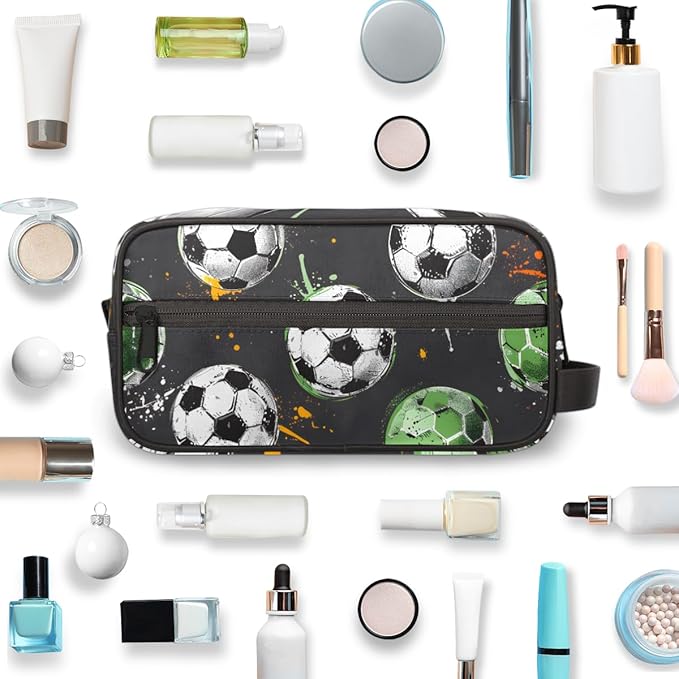 Soccer Ball Boys Travel Toiletry Bag Waterproof Wash Bag Shower Shaving Bag Cosmetic Organizer Makeup Bag Portable Toiletries Accessories for Women Men
