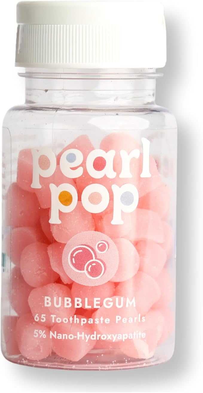 Toothpaste Pearls, Chewy Fluoride Free Toothpaste for Kids, Made with Nano Hydroxyapatite & Xylitol, Foam Free, Mess-Free Travel Tooth Paste, Bubble Gum, 65 Count