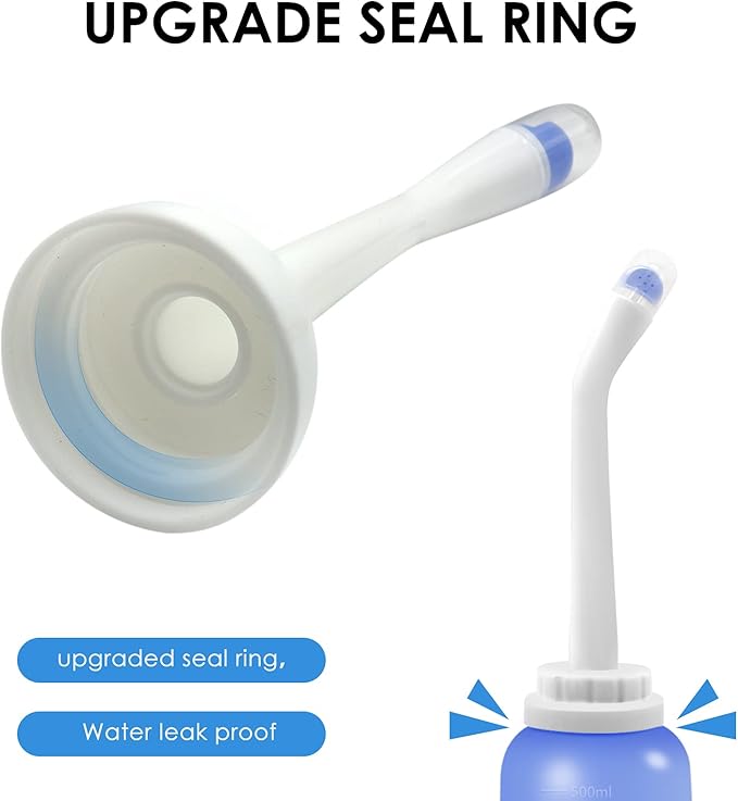 RUFCRIL Peri Bottle, 2-Pack Portable Travel Bidet with Bag, TPE Material Can Be Boiled, 17oz/500ml with 2 Sealing Rings,Essentials for Postpartum Perineal Care,Hemorrhoid Treatment,and Baby(Blue)