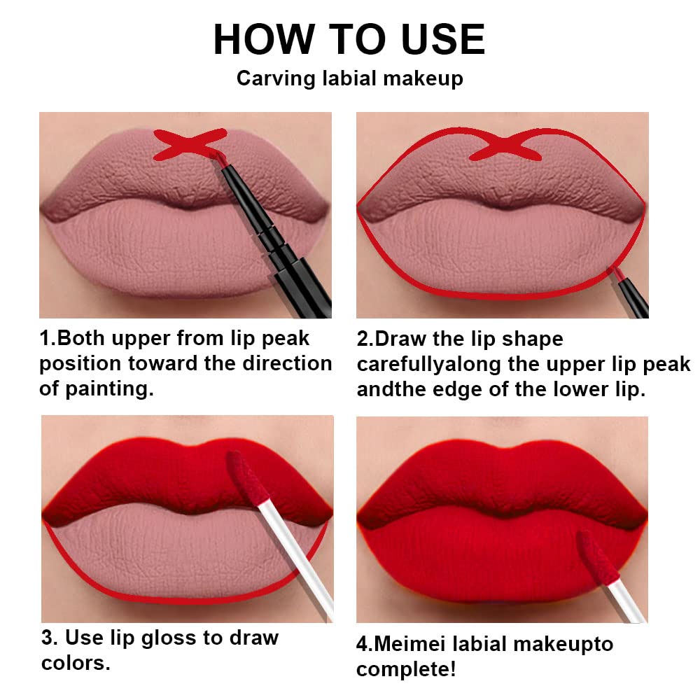 evpct 3Pcs Ruby Bright Dark Deep Red Lip Stain Lipstick with Lip Liner, Burgundy Red Matte Lip Liner and Liquid Lipstick Set for Women Long Lasting Waterproof 24, 24 Hours Lip Sitck Paint