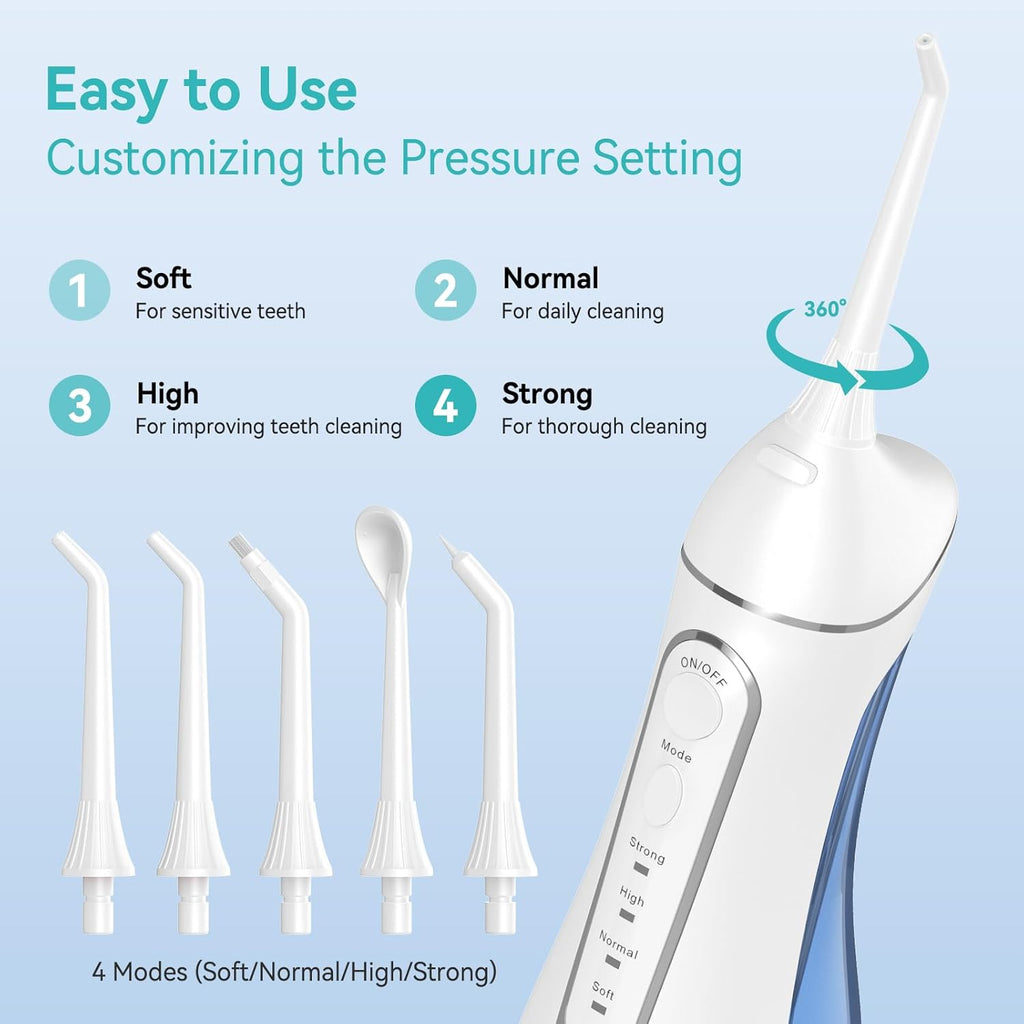 Water Dental Flossers for Teeth，300ML Cordless Portable Electric Water Flosser, 4 Modes Oral Irrigator, Waterproof Rechargeable Water Floss for Deep Cleaning,Plaque Remover,Braces Home Travel Use