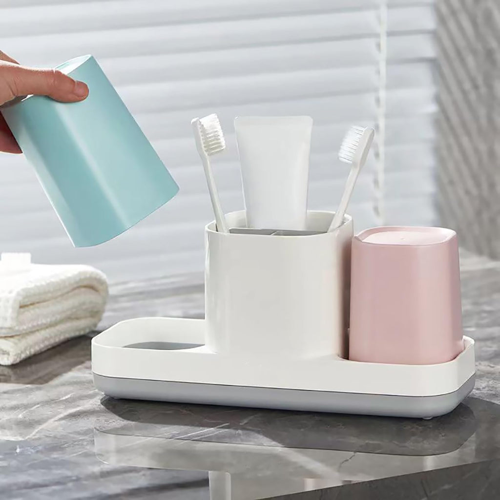 Toothbrush Holder for BathroomToothbrush Cup, Kids Toothbrush Holder with Bathroom Cup, Electric Toothbrush Toothpaste Holder and Bathroom Accessories Storage, Pink & Blue