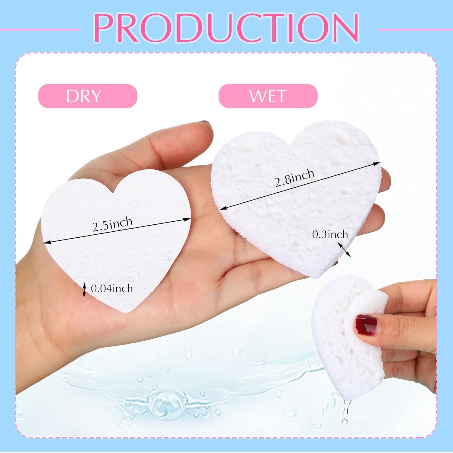 Nuenen 60 Pieces Facial Sponges with Container, Heart Shape Compressed Face Sponges Natural Cleaning Pads for Washing Face Cleaning Exfoliating Esthetician Makeup Removal(White)