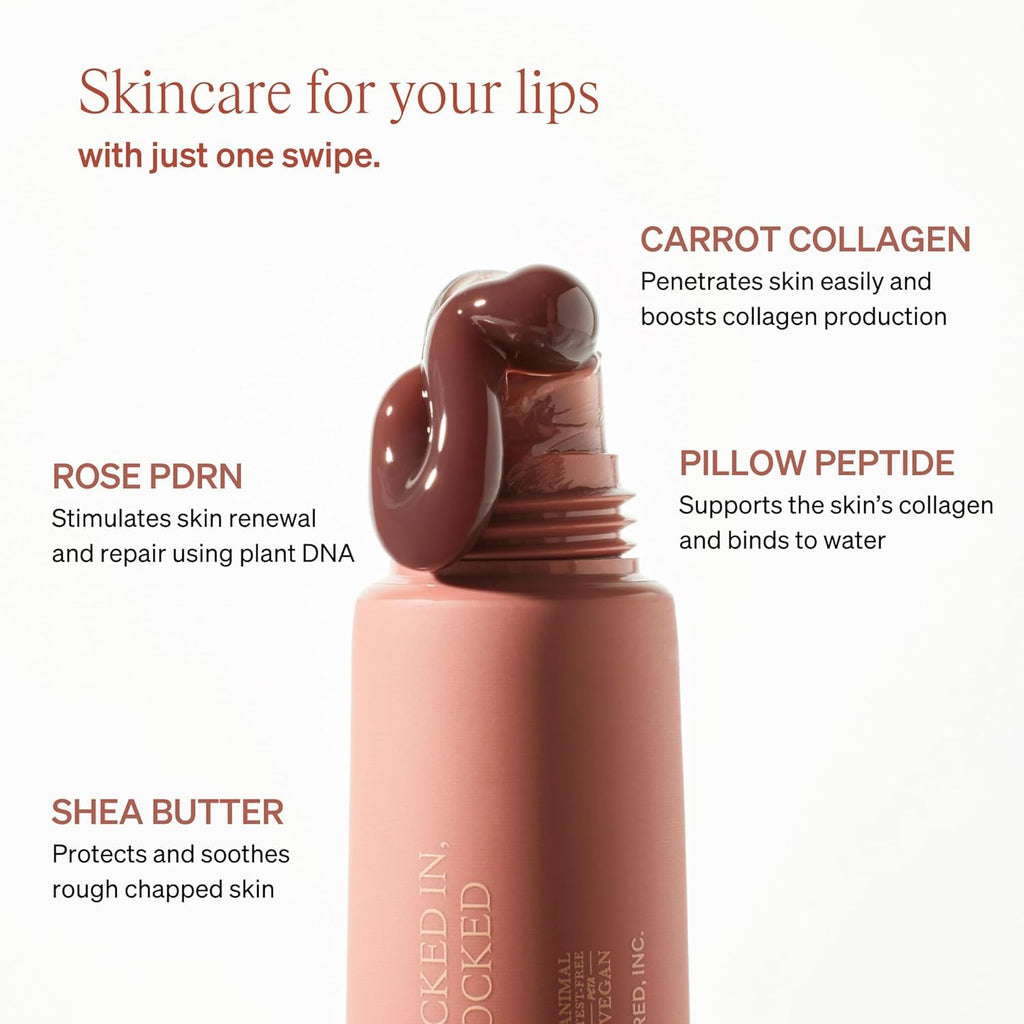 LipLock – Moisturizing K-beauty Vegan Lip Balm & Serum for Dry, Chapped Lips, Glossy Overnight Lip Mask with Rose PDRN, Carrot Collagen & Pillow Peptides (Pink Flan – Warm Taupe Tint)