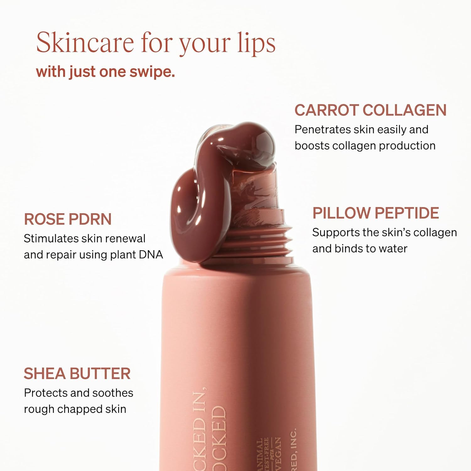 LipLock – Moisturizing K-beauty Vegan Lip Balm & Serum for Dry, Chapped Lips, Glossy Overnight Lip Mask with Rose PDRN, Carrot Collagen & Pillow Peptides (Pink Flan – Warm Taupe Tint)