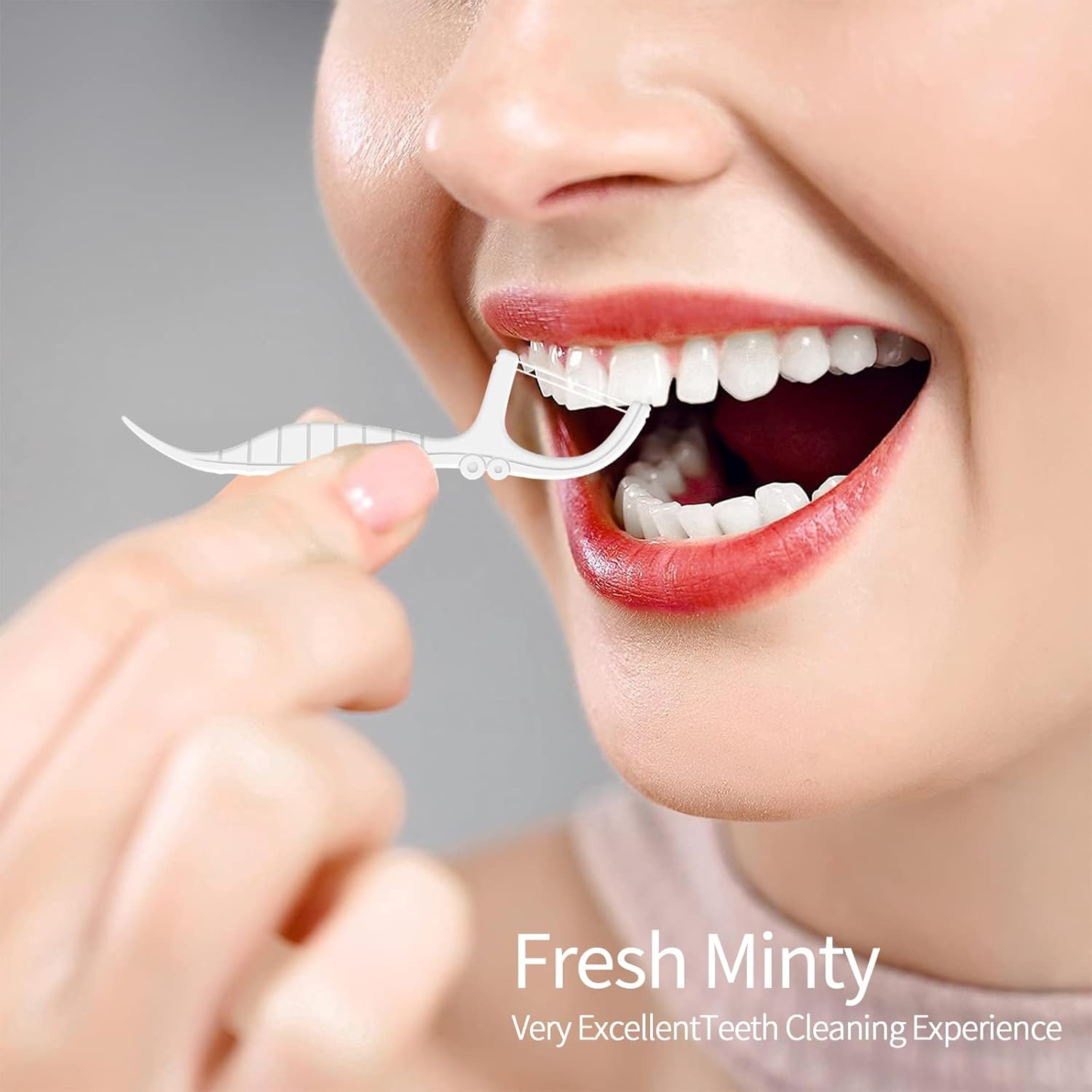 Dual-Line Dental Floss Picks, with Handle Flossers Toothpick ，Selected Floss Sticks 300 Count White，Ergonomic Dental Floss Holder, Mint Flavor,Double Cleaning Effect