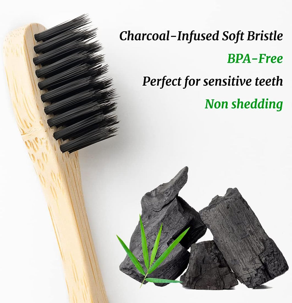 Bamboo Toothbrushes Soft Bristles, Biodegradable Eco-Friendly Toothbrush 10 Pack, BPA Free Charcoal Bamboo Tooth Brush, Organic, Natural, Green and Compostable Tooth Brushes