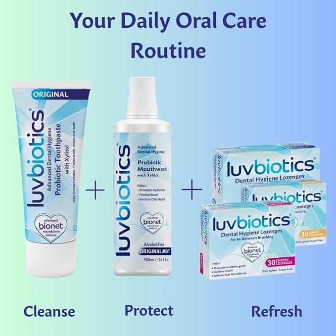 Luv Biotics Original Mint Toothpaste with Oral Probiotics & Xylitol for Fresh Breath, Cavity Protection, Gum Health & Microbiome Balance – SLS Free, No Parabens – 75ml