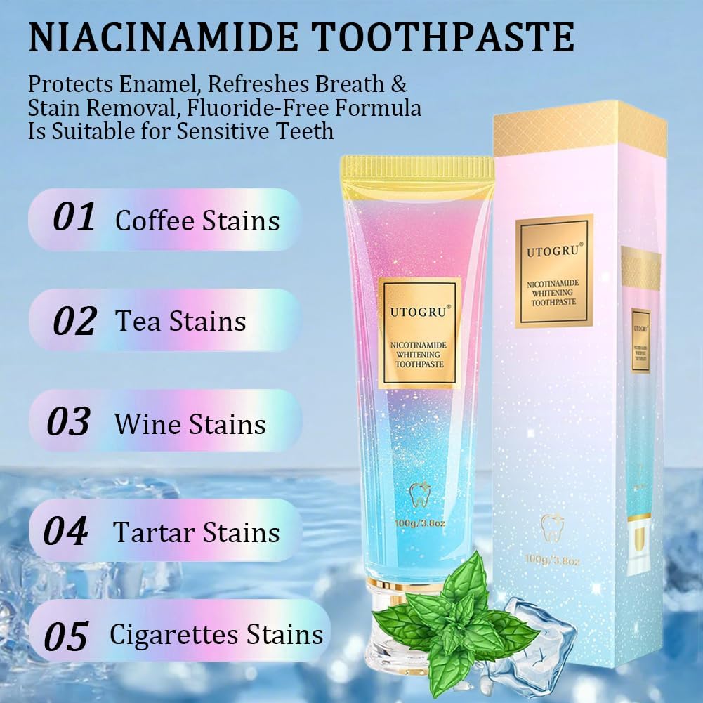for Utogru Nicotinamide Whitening Toothpaste, Protects Enamel, Refreshes Breath & Stain Removal, Fluoride-Free Formula is Suitable for Sensitive Teeth (3.8oz/100g, 1P)