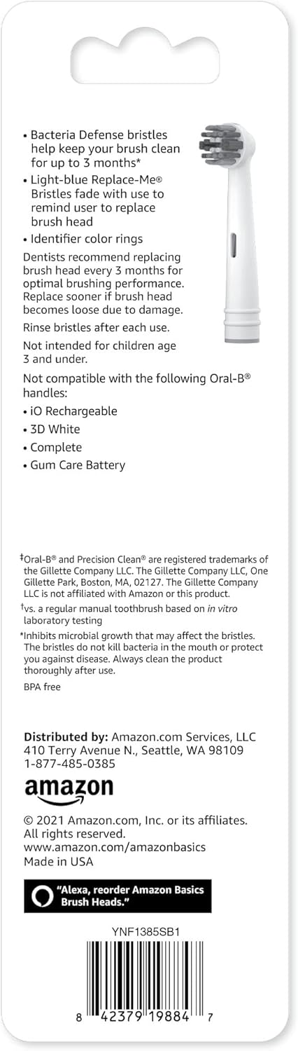 Amazon Basics Electric Toothbrush Head Replacement Brush, White, 5 Count (Fits Most Oral-B Brushes) (Previously Solimo)