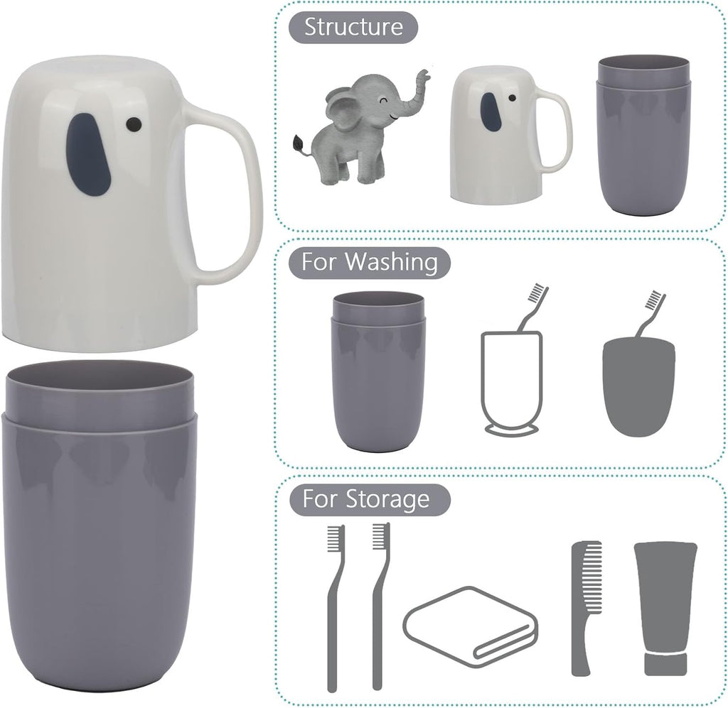 Toothbrush Travel Case, Removable and Portable Toothbrush Holder Cup, Use for Travel, Hiking,Camping, School, Bathroom, Cute and Playful Elephant Styling for Kids and Teens (White)
