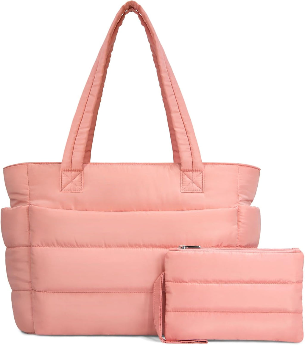 TOPDesign Puffer Tote Bag for Women, Lightweight Puffy Handbag with Compartments, Quilted Shoulder Bag for Work, Travel, Gym