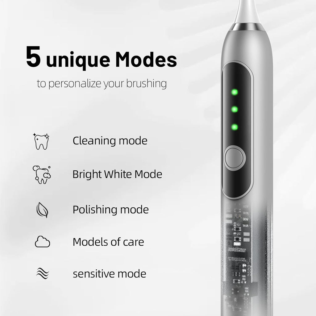 Adult Sonic Electric Toothbrush with 10 Brush Heads, Travel case, and Wall Bracket, Suitable for Both Adults and Children, IPX8 Waterproof, USB Charging, 42000VPM, Silver