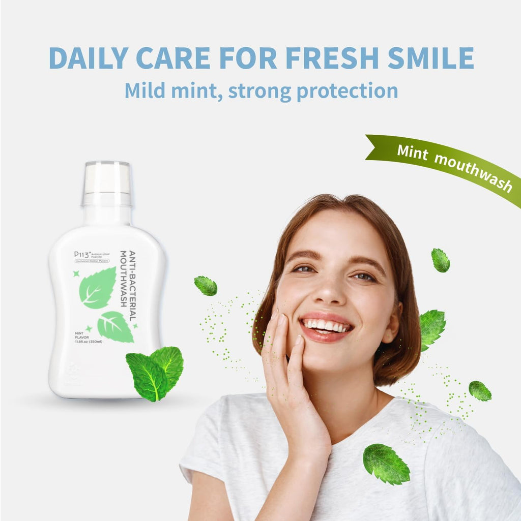Mouthwash for Kids P113+ Peptide Anti Cavity Mouth Rinse Alcohol Free for Teeth and Gums Safe Oral Hygiene for Newborn to Toddler 11.08 fl oz (11.08 Fl oz, Mint(for Adult))
