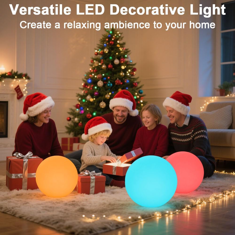 14-in LED Ball Light, Rechargeable Outdoor Globes Light Dimmable RGB Color Changing Globe Floor Lamp w/Remote, Modern Versatile LED Globe Orb Lights Waterproof Glowing Orb Lamp for Home Yard Lawn Path