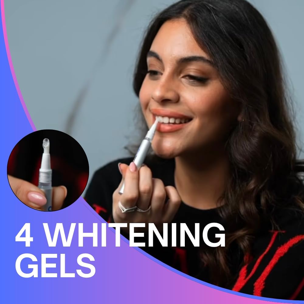 Premium Teeth Whitening Kit for Sensitive Teeth, 32X Dual Blue and red LED Lights, +4 whitening Pens, Enamel Safe