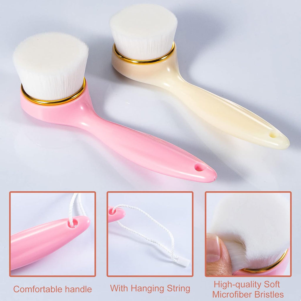 2 Pack Soft Bristle Facial Cleansing Brush for Deep Pore Cleaning, Face Exfoliating Scrub Brush for Face Cleansing Skincare Massaging (Pink and Jade White)