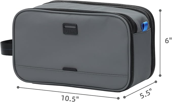 ZEEMO Travel Toiletry Bag for Men, Medium Water-Resistant Double-Sided Full-Open Dopp Kit, Versatile Organizer for Shower and Hygiene Accessories, Bathroom Essentials, Cosmetics, Grey