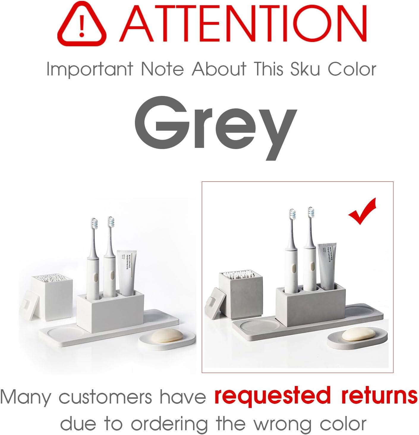 Bathroom Accessory Set Grey, Diatomite, Bathroom Accessories Countertop Complete with Electric Toothbrush Holders, Soap Dish Set