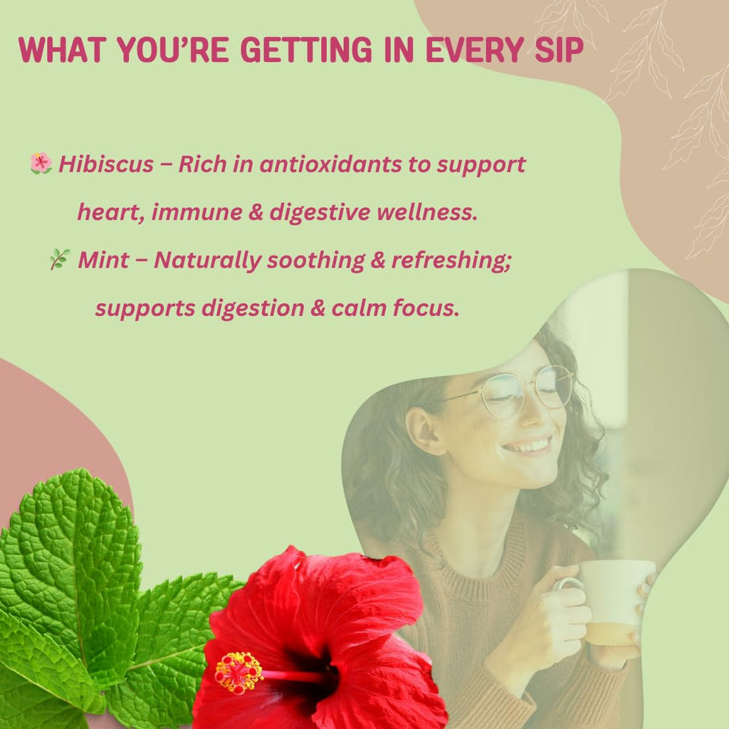 Hibiscus Mint Herbal Tea – 30 Tea Bags – Caffeine-Free, Antioxidant-Rich Blend for Heart, Immune & Digestive Support – Refreshing Herbal Infusion