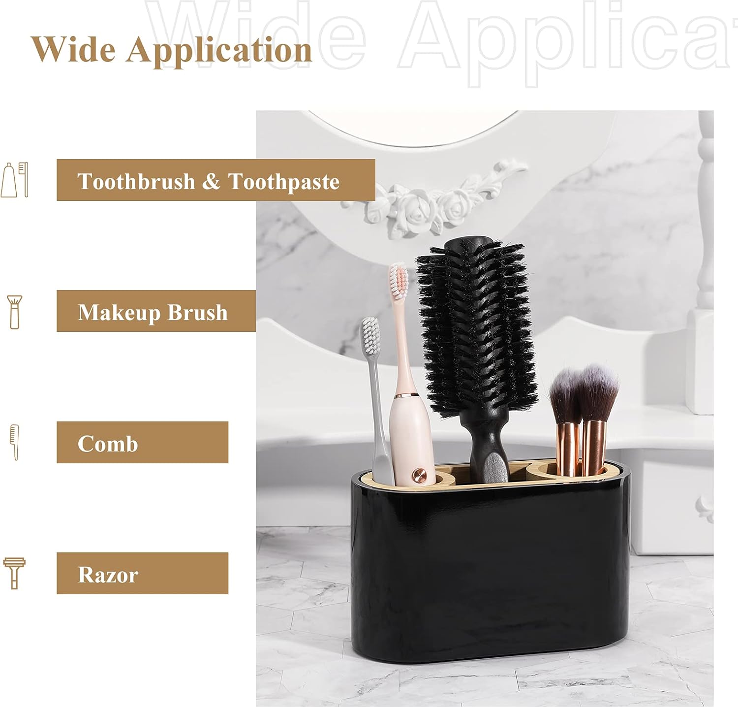 Shinowa Toothbrush Holder,Premium Toothbrush Organizer,Bathroom Storage Organizer for Electric Toothbrush, Toothpaste, Razor, Comb, Black