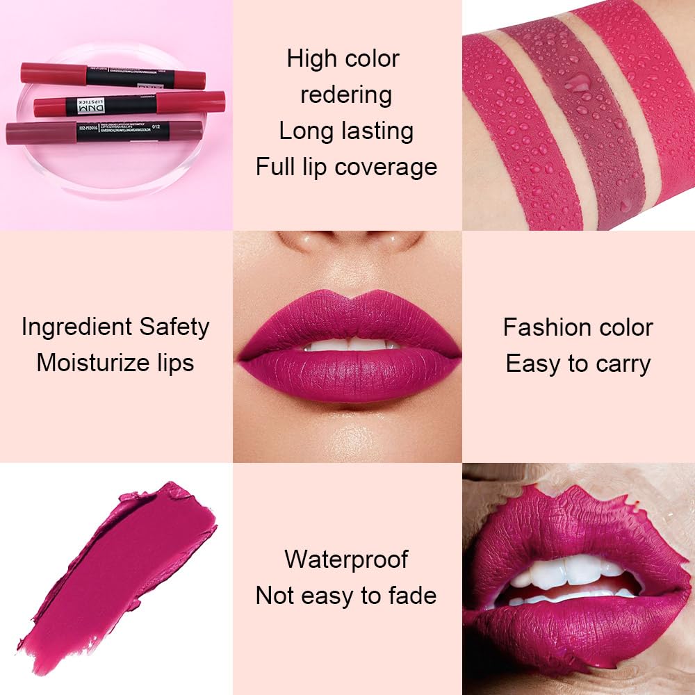 evpct 1Pcs Plum Purple Matte Lipstick and Lip Crayon Liner Pencil Pen Set for Women Lip Stain Long Lasting Waterproof labiales mate magicos 24 horas originales pintalabios permanente 24 horas 14