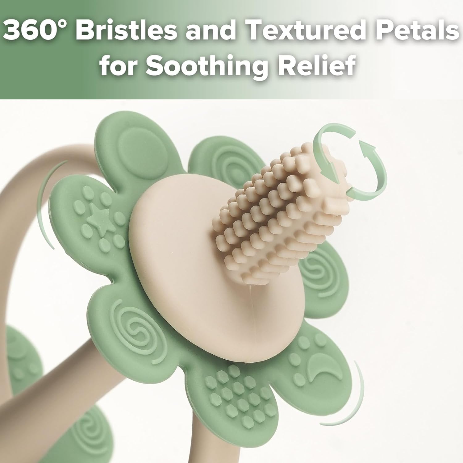 haakaa Silicone Baby Teething Toys,Nipple-Shaped End for Gum Massage,360° Baby Toothbrush Head for Self-Brushing Training,Easy to Grip-Pea Green