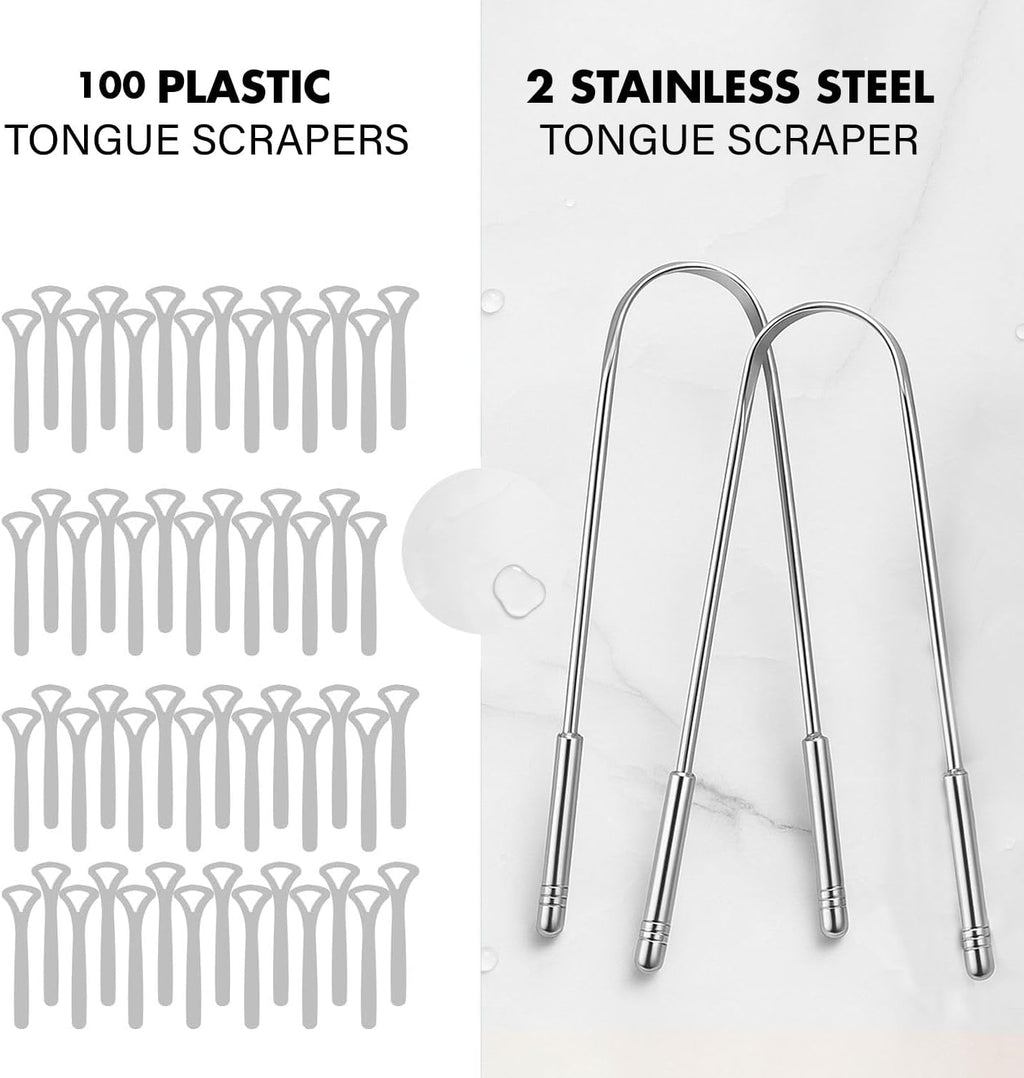 Stainless Steel Tongue Cleaner, 2 Pack with Travel Case and Unique Identifying Mark, Scrapes All Gunk, Fights Bad Breath, Improves Oral Hygiene
