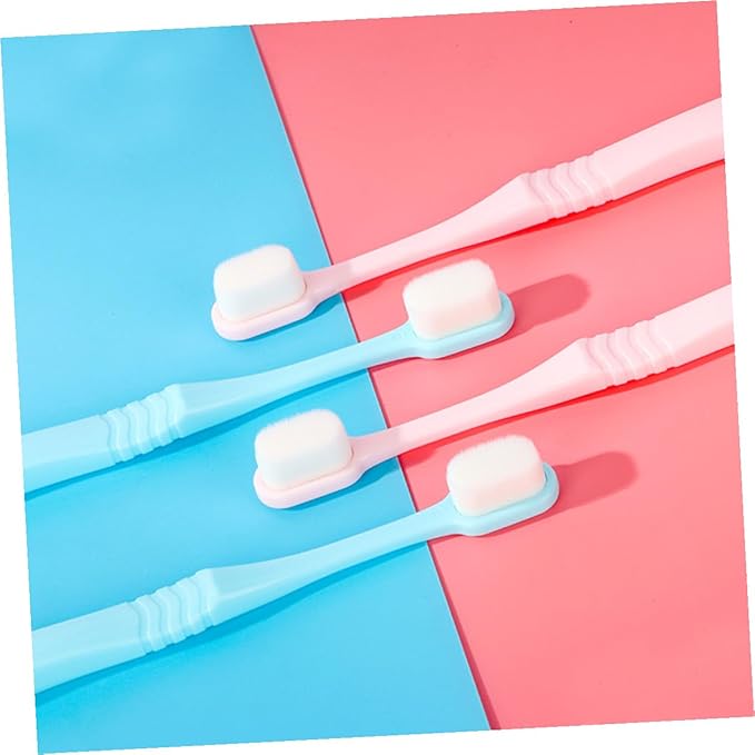 2pcs Nano Bristles Toothbrush with Ultra Soft Bristles for Sensitive Gums and Teeth Portable Manual Toothbrushes in Sky Blue and Pink for Adults