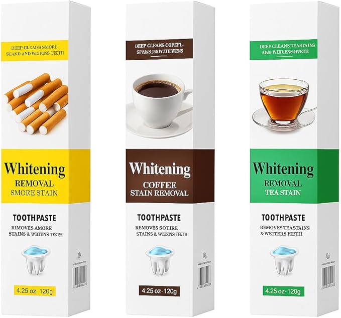 Whitening Toothpaste 3 Pack, Removes Coffee Tea and Tobacco Stains, Fluoride-Free Toothpaste for Sensitive Teeth, Enamel Repair & Deep Clean Mint Fresh Breath