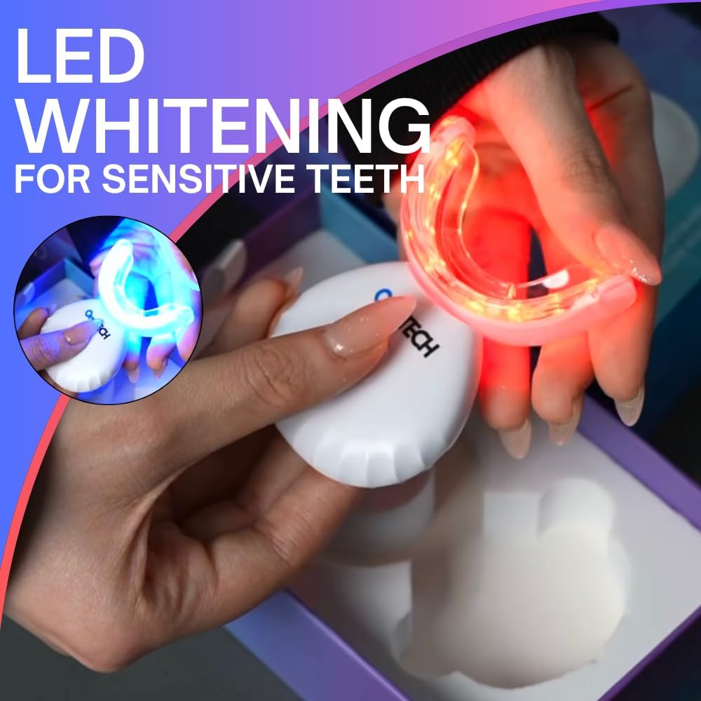Premium Teeth Whitening Kit for Sensitive Teeth, 32X Dual Blue and red LED Lights, +4 whitening Pens, Enamel Safe