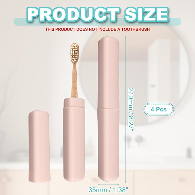 uxcell 4Pcs Travel Toothbrush Case, 8.27 x 1.38 Portable Travel Toothbrush Holder, Plastic Toothpaste Container for Bathroom, Gym, Business Trip, Camping, Pink