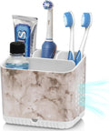 Toothbrush Holders for Bathrooms, Kids Electric Toothbrush and Toothpaste Holder, Toothbrush Caddy Organizer, 4 Slots Tooth Brushing Stand for Bathroom Organizer Countertop (White Marble)