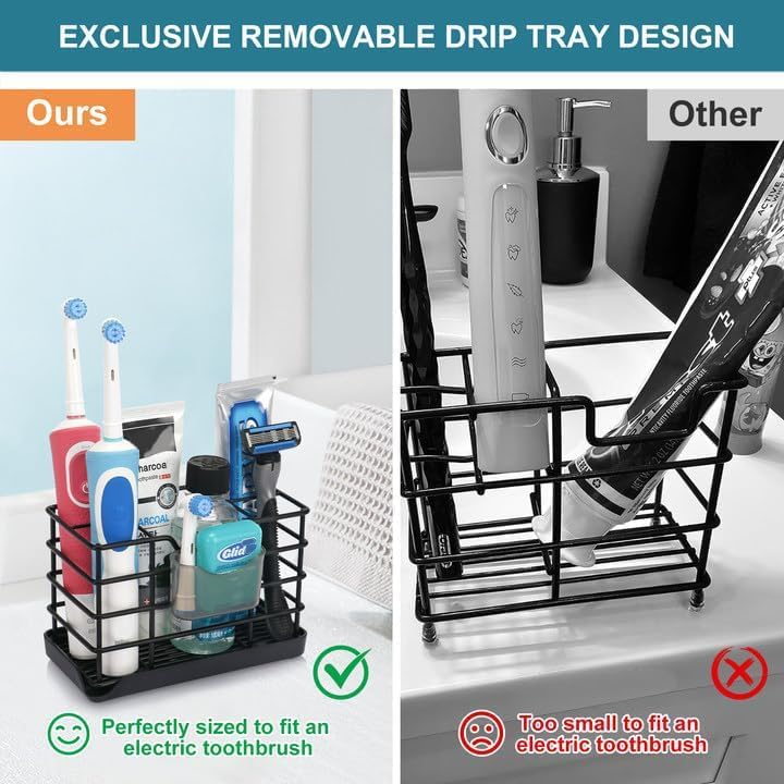 Toothbrush Holders for Bathrooms, Stainless Steel Bathroom Toothbrush Holder Kids Electric Tooth Brush Holder and Toothpaste Holder for Bathroom Accessories Organizer with Tray, Multi-Slots (Large)