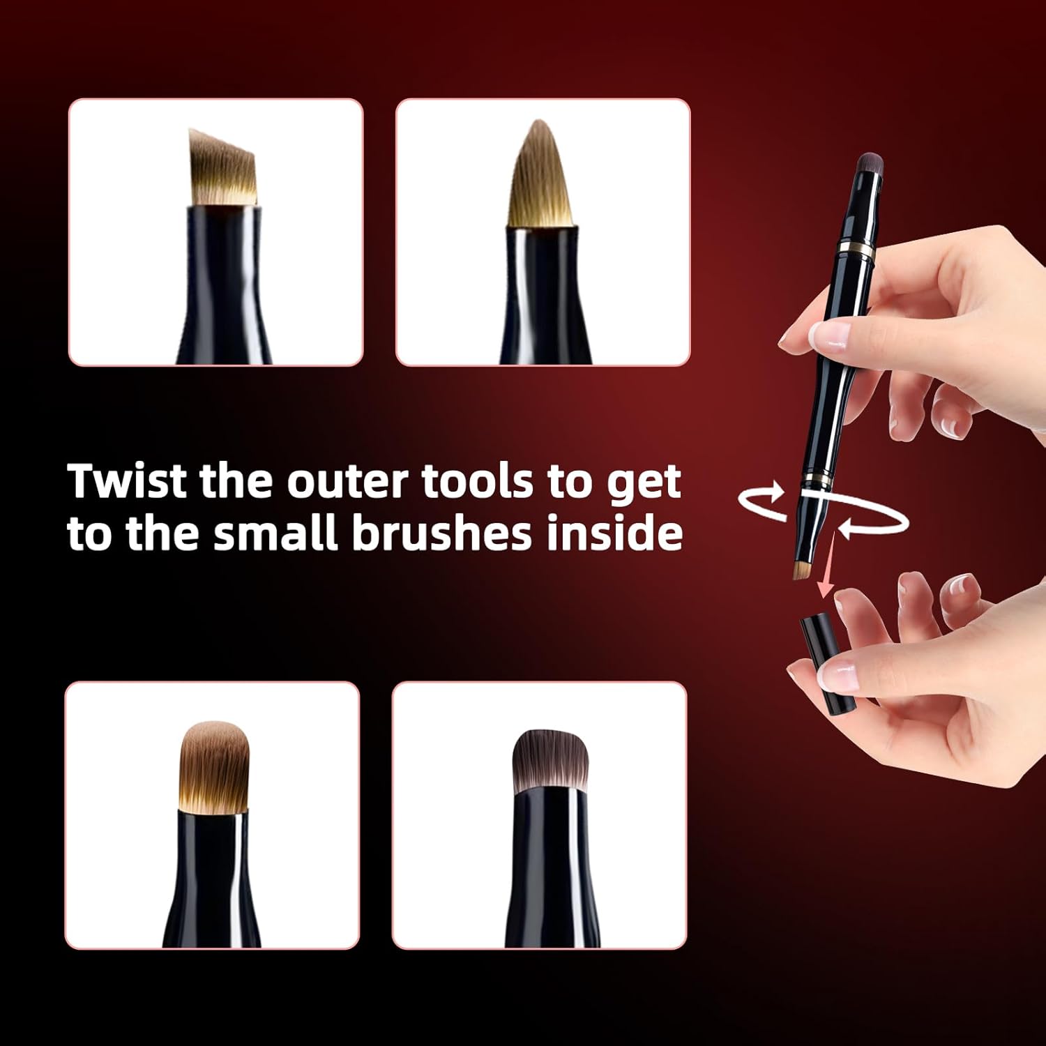 Unaone 4 in 1 Makeup Brush - Travel Lip Brush Eyebrow Brush Eyeshadow Brush Concealer Brush, Portable Multi-function Makeup Brushes