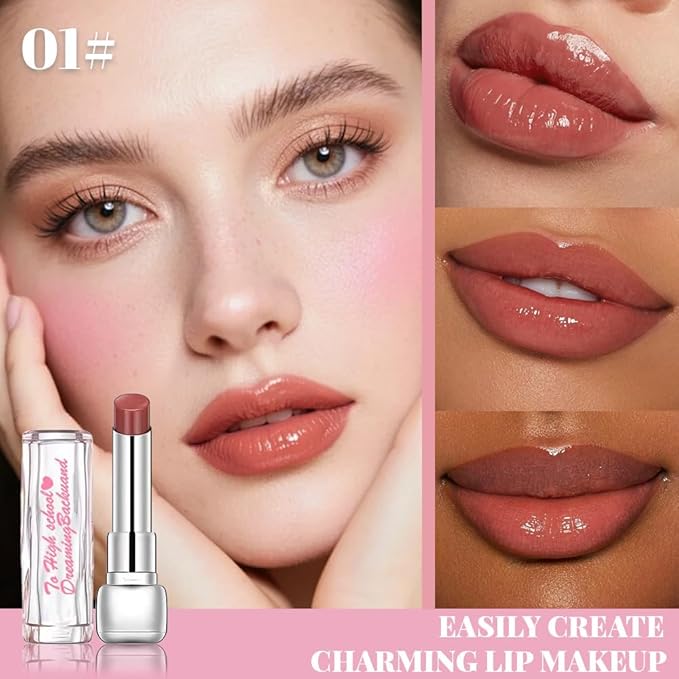 Plumper Moisturizing Butter Lipstick for Women, Natural Tinted Lip Balm Shine Nourishing Hydrating Lip Gloss Stain for Dry Lips, Lightweight Lip Liner Care Makeup, Vegan, 2Pc Pale Nude & Orange